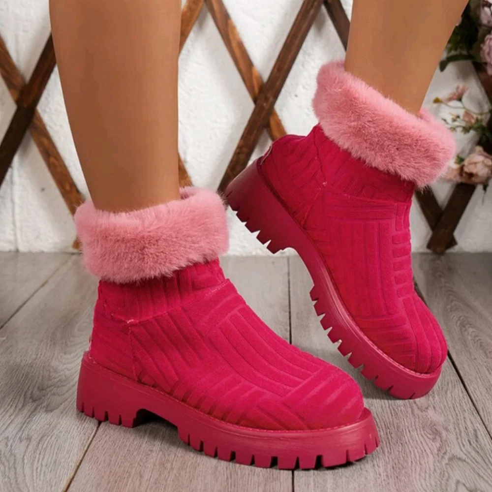 Pink Faux Fur Ankle Boots